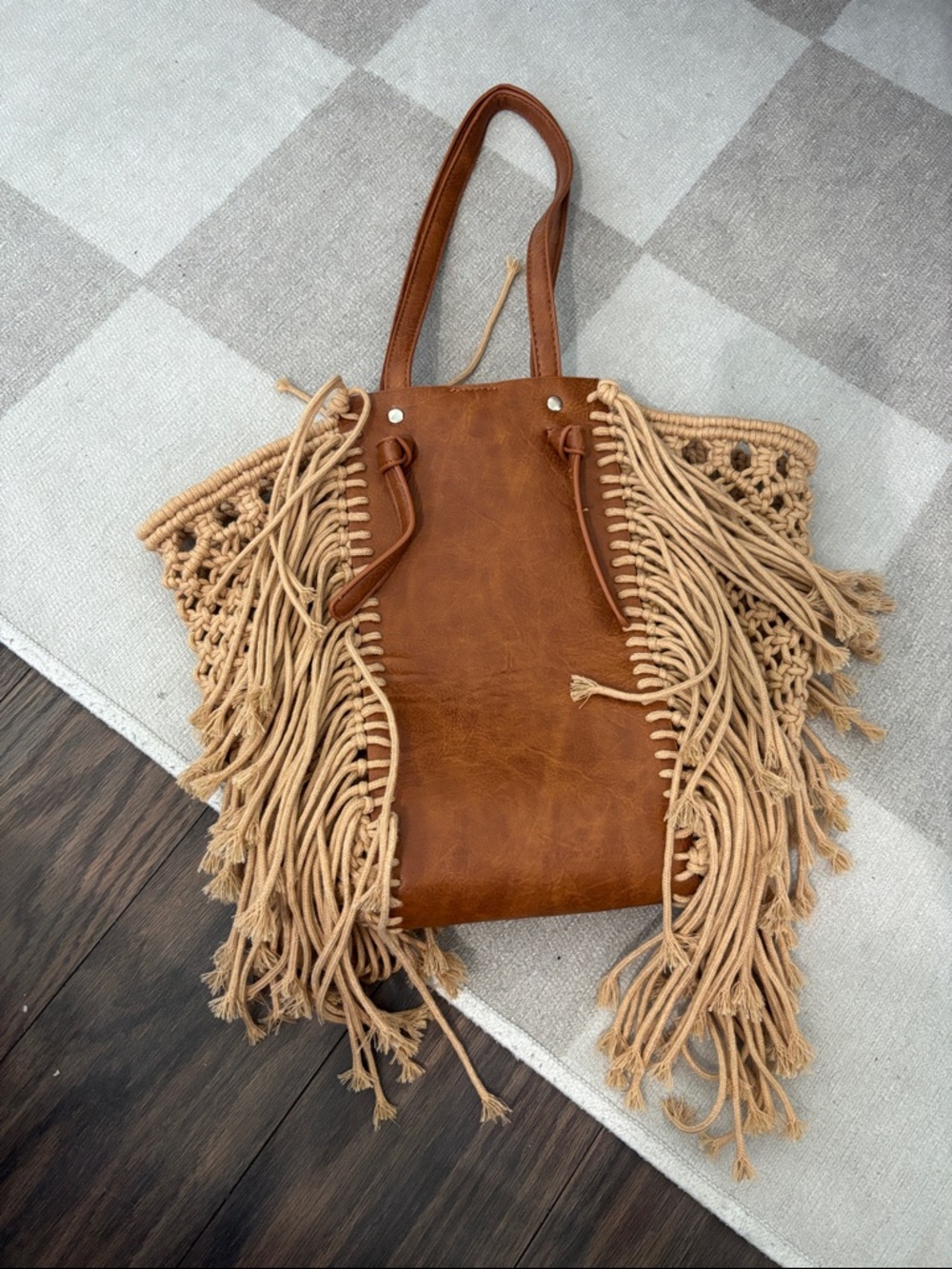 Fringe Tote Bag in Brown and Tan - Stylish Women’s Shoulder Bag